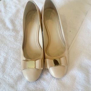 Beige Nude leather block heels pumps with bow Cole Haan Grand OS